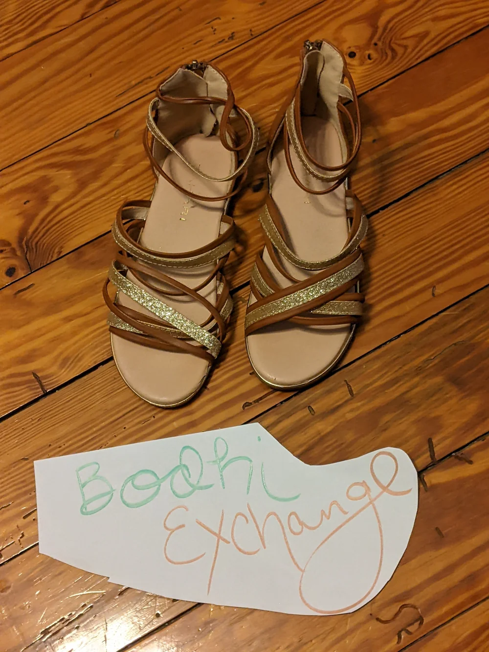 Tahari Girls' Tan and Gold Strappy Sandals